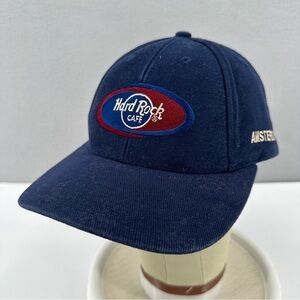 Hard Rock Cafe Amsterdam Buckle Strapback Hat Cap Love All Serve All Navy Cotton